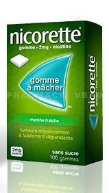 NICORETTE Menthe Fraîche 2mg Sans Sucre - 105 gommes - Grande Pharmacie de  la Croix Rouge