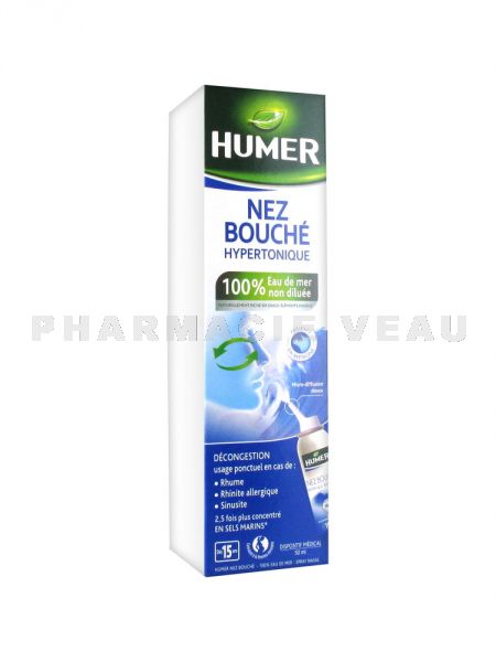 HUMER Spray nasal Nez Bouché Eau de Mer Hypertonique Adulte (spray nasal 50  ml)