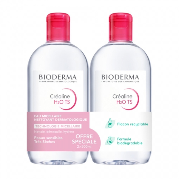 BIODERMA CREALINE TS H2O Solution Micellaire Lot de 2 x 500ml