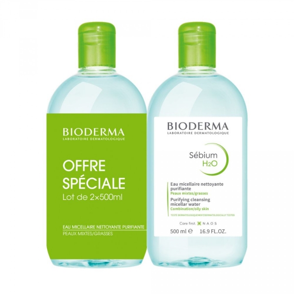 BIODERMA SEBIUM H2O Peaux Mixtes ou Grasses Lot de 2X 500ml