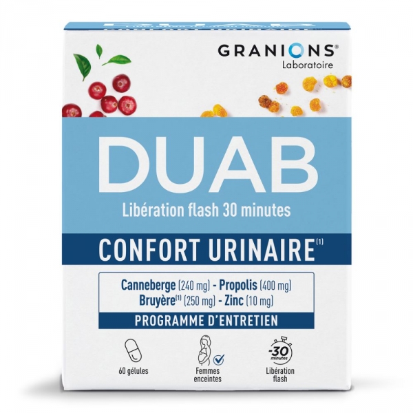 DUAB Confort urinaire Cystite 60 gélules Propolis, Cranberry et Zinc