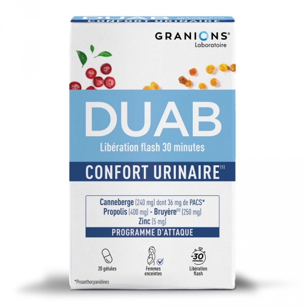 DUAB Confort urinaire Cystite 20 gélules Propolis, Cranberry et Zinc