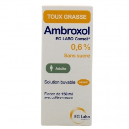 Ambroxol 0,6% sirop toux grasse Sans Sucre EG Labo - Flacon de 150ml