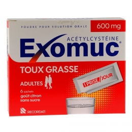 EXOMUC 600MG Acétylcystéine Toux Grasse Adultes 6 sachets