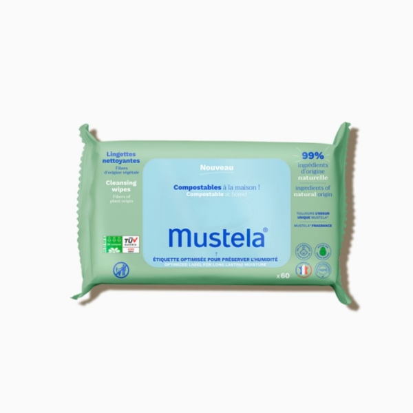 Mustela Lingettes Nettoyantes Bébé Compostables x60