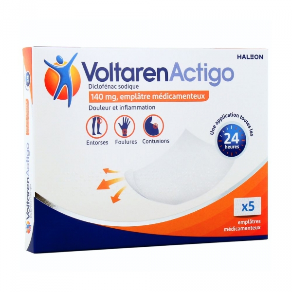 VOLTAREN Actigo Diclofénac sodique 140mg - Entorses, Foulures, Contusions 5 emplâtres