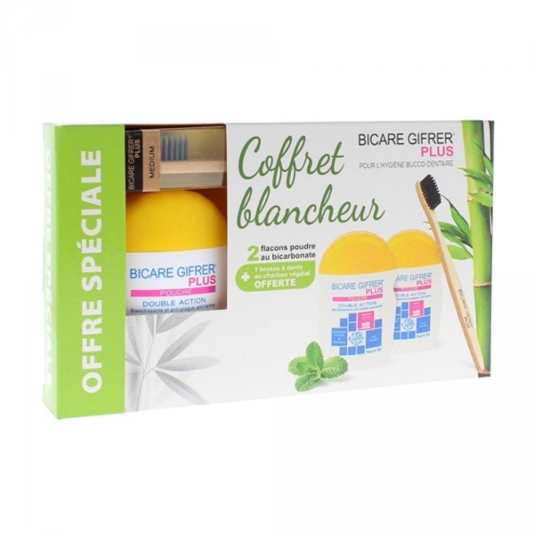 GIFRER - Bicare Plus Coffret Blancheur - 2 flacons au bicarbonate + 1 brosse à dent offerte