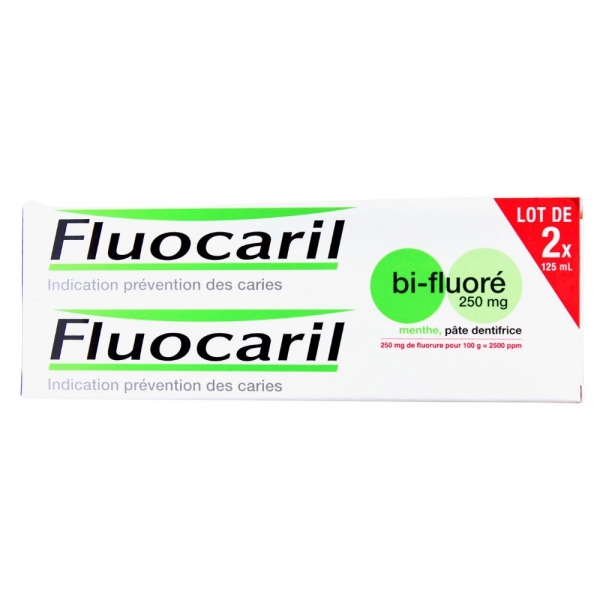 FLUOCARIL Bi-fluoré 250 mg Pâte Dentifrice Menthe LOT 2  tubes 125 ml