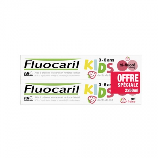 FLUOCARIL KIDS Dentifrice Gel Fraise 3-6 ans 2x50ml