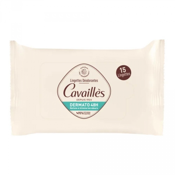 CAVAILLES - Lingettes Déodorantes Dermato 48h - 15 Lingettes