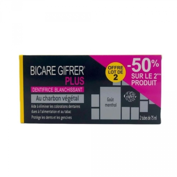 GIFRER - Bicare Plus Dentifrice Blanchissant - Goût Menthol - 2x75ml