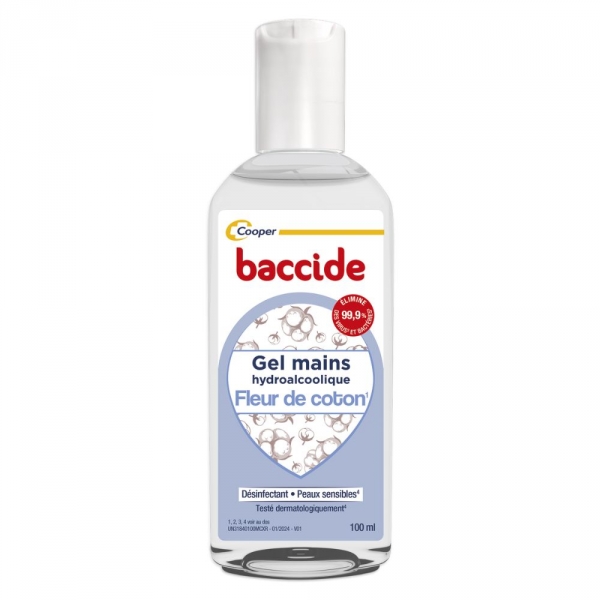 BACCIDE - Gel Mains Hydroalcoolique Peaux Sensibles - Fleur de coton - 100ml