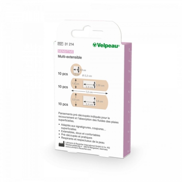 VELPEAU Pansements Pré-découpés Sensitive Multi-extensible 30 pansements