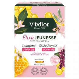 VITAFLOR Élixir Jeunesse Anti-âge Global - Collagène et Gelée Royale - 20 ampoules