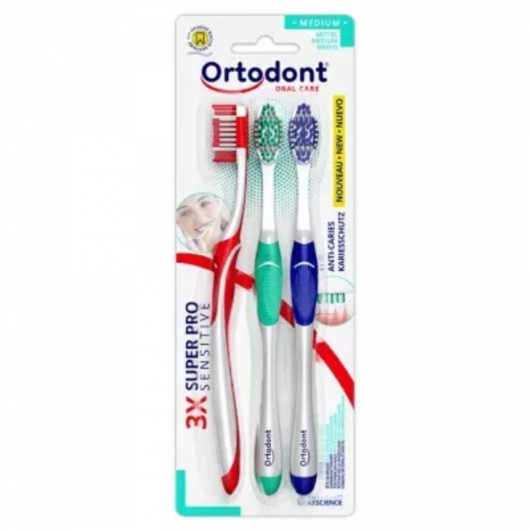 ORTODONT SuperPro Sensitive Médium - 3 brosses à dent