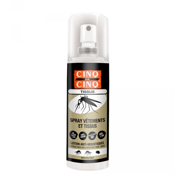 5/5 CINQ sur CINQ - Spray Tissus et Vêtements - Lotion Anti-Moustiques 100ml