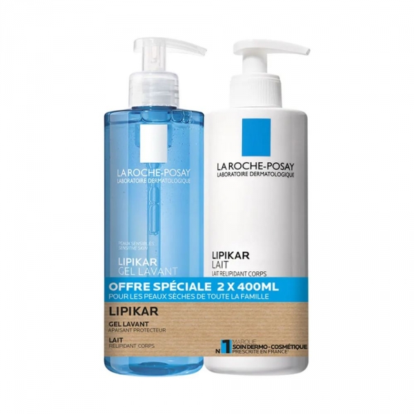 LA ROCHE POSAY - LIPIKAR Gel Lavant et Lait Relipidant Corps - Duo 2x400ml