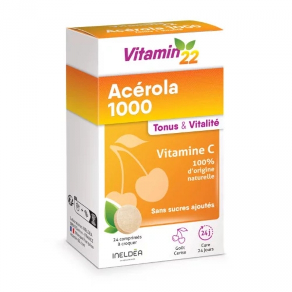 VITAMIN 22 - Acérola 1000 - Vitamine C Naturelle - 24 comprimés