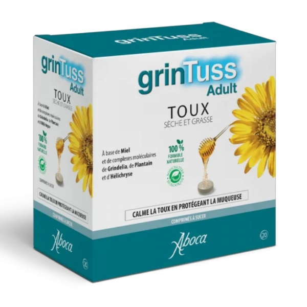 GrinTuss Adult - Toux Sèche et Grasse - 20 comprimés à sucer