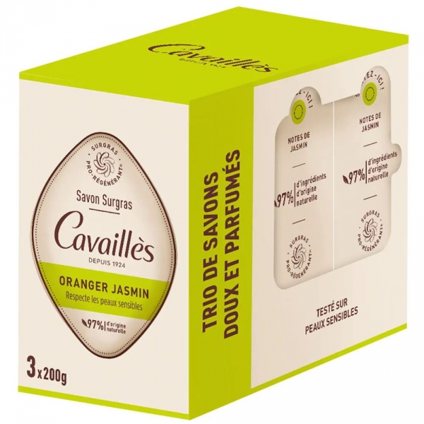 CAVAILLES - Savons Surgras Solide Oranger Jasmin - 3x200g