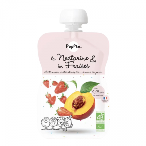 Popote Bébé - Compote Nectarine & fraises 100% Bio - Gourde de 120g