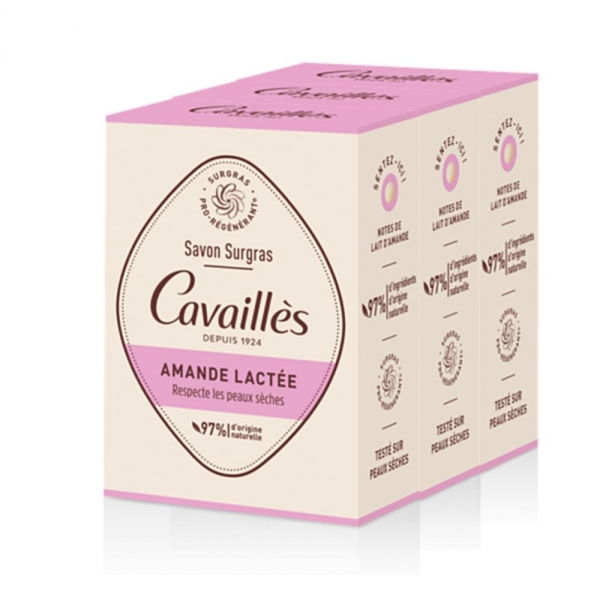 CAVAILLES - Savons Surgras Solide Amande Lactée - 3x200g