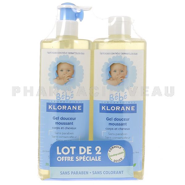 Klorane Bebe Gel Moussant Corps Et Cheveux Lot 2x500ml Promo